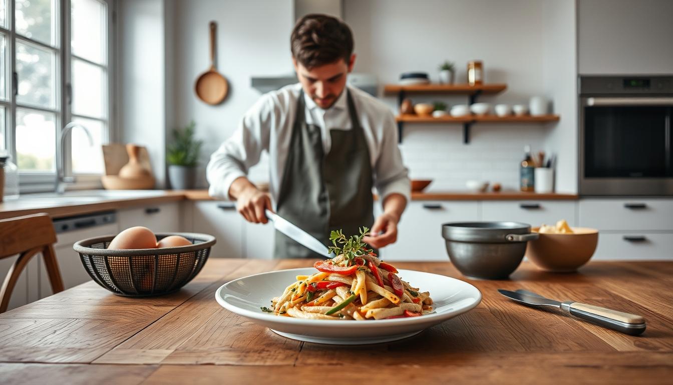 Measured baking ingredients prepared on a counter